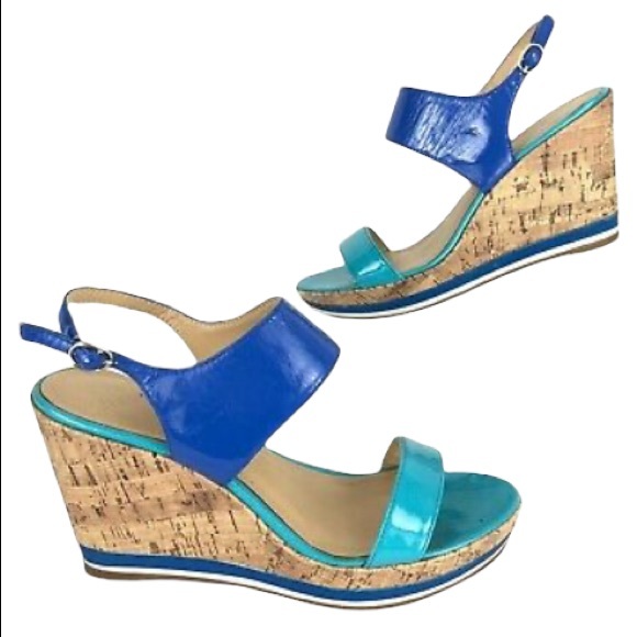 Mootsies Tootsies Shoes - Mootsies Tootsies - Blue Teal Aqua Cork Platform Wedge Heels